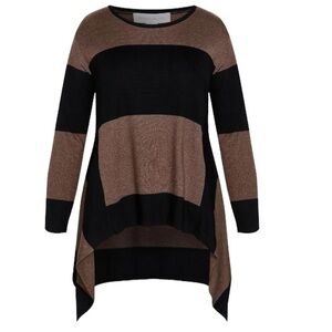 Isolede Roth Brown & Black Colorblock Sharkbite Hem Tunic Sweater Sz 18/20